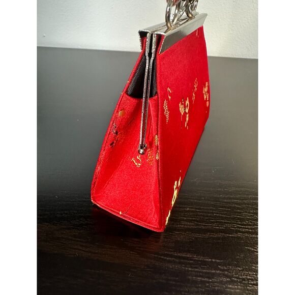 NWD Vintage-Inspired Asian Red Floral Embroidered Mini Handbag Evening Purse - Picture 7 of 10